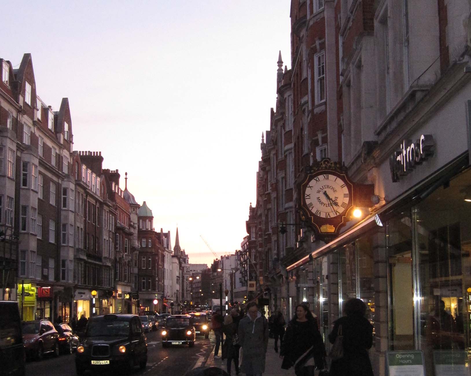 Marylebone High St at dusk